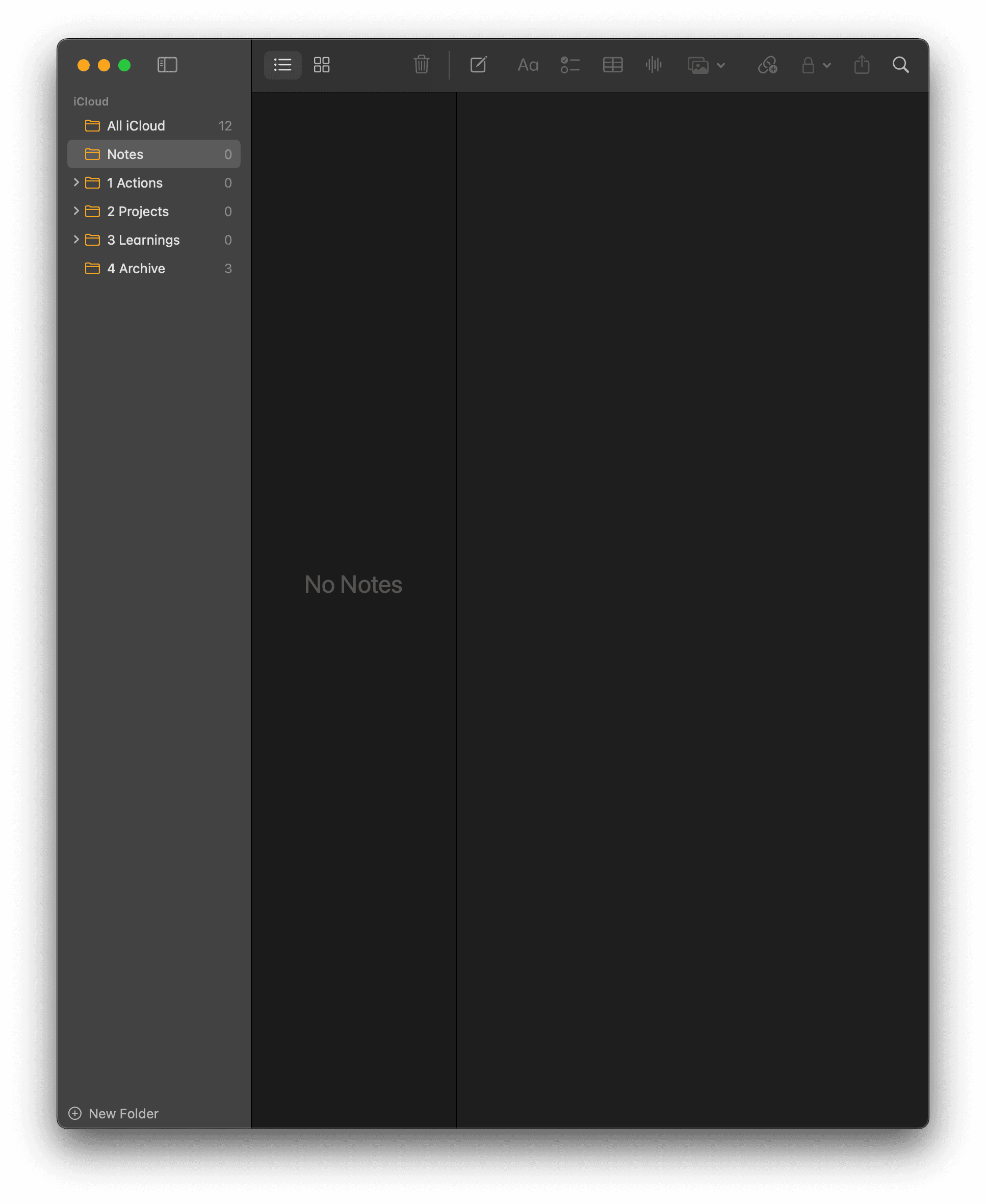 APLA note-taking system in Apple Notes